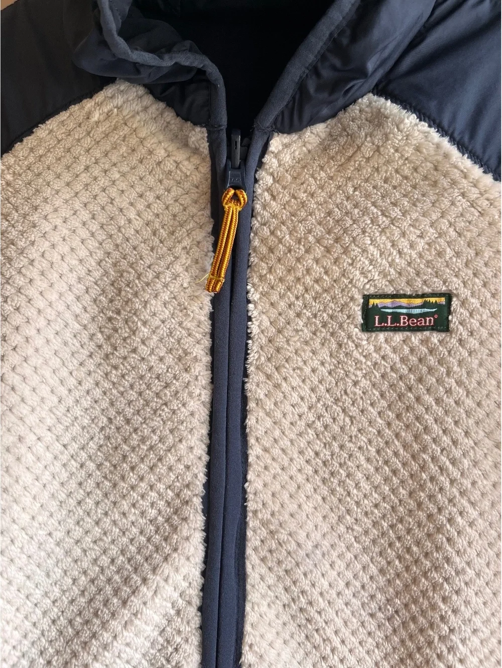 L.L. Bean Kids Mountain Bound Reversible Hooded Jacket Size XL 18 Beige Navy